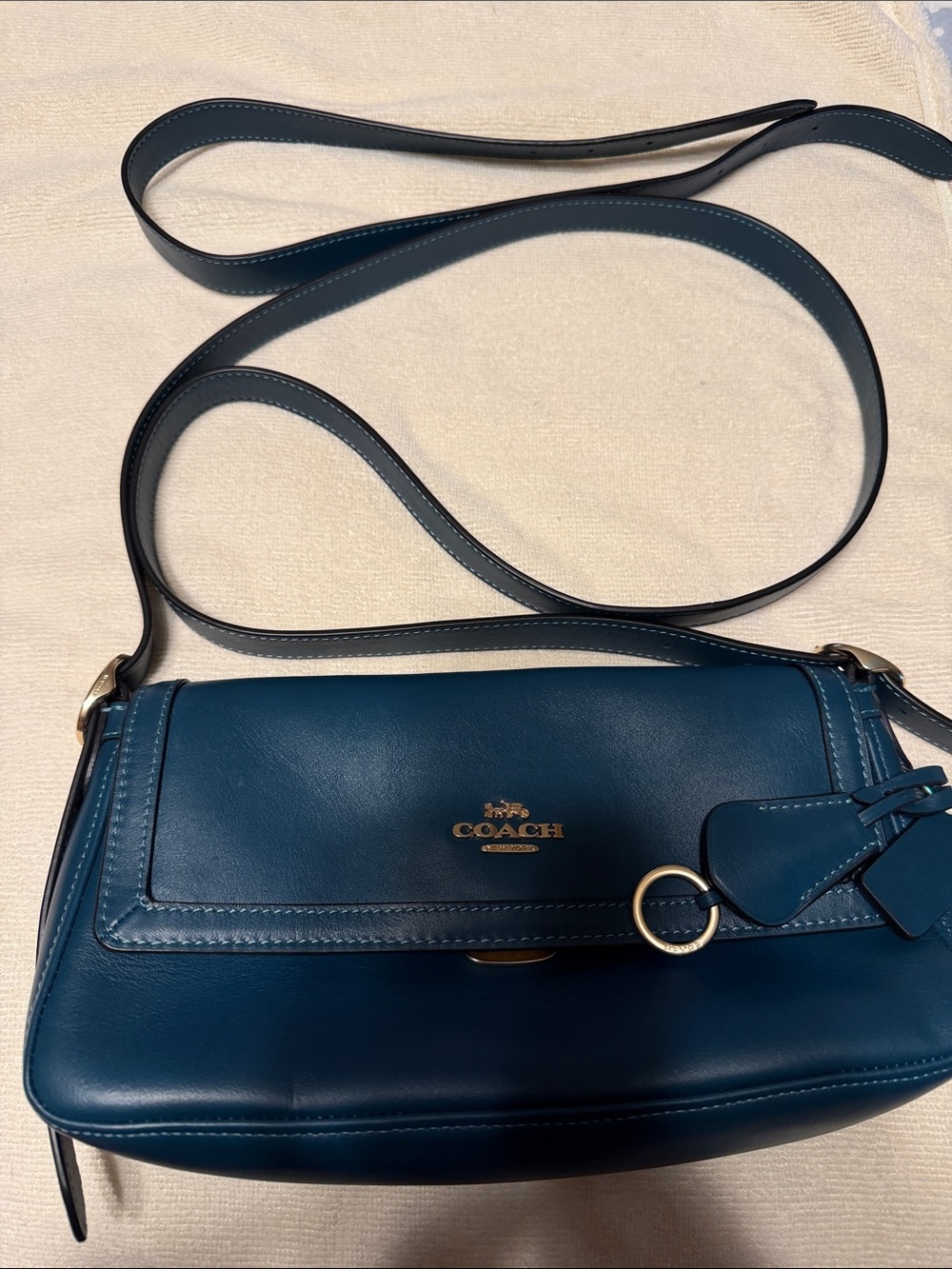 Coach Dark Teal Leather Crossbody Bag with Gold Hardware